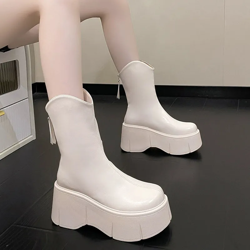 8cm Thick Sole Retro Minority Stylish Pantyhose Boots
