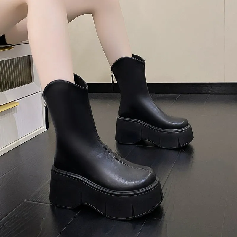 8cm Thick Sole Retro Minority Stylish Pantyhose Boots