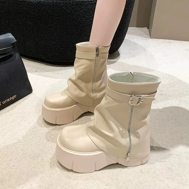 8cm Thick Sole Retro Minority Stylish Pantyhose Boots