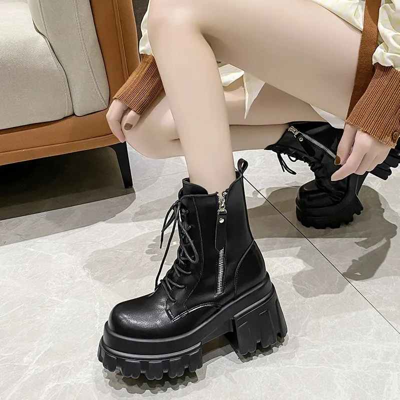 8cm Thick Sole Retro Minority Stylish Pantyhose Boots