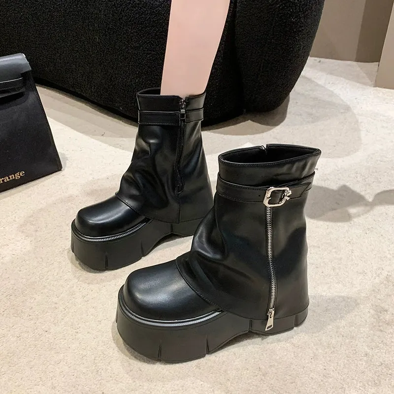 8cm Thick Sole Retro Minority Stylish Pantyhose Boots
