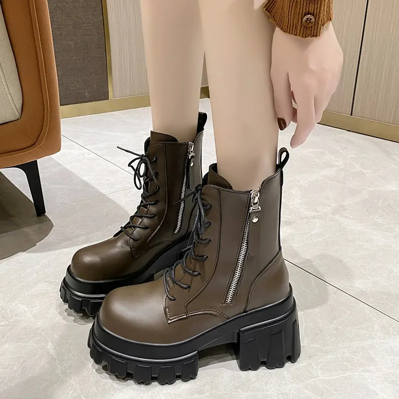 8cm Thick Sole Retro Minority Stylish Pantyhose Boots