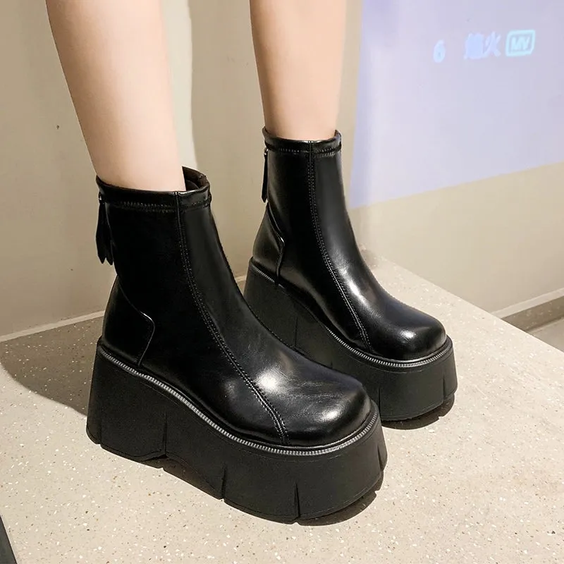 8cm Thick Sole Retro Minority Stylish Pantyhose Boots