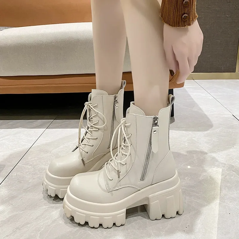 8cm Thick Sole Retro Minority Stylish Pantyhose Boots