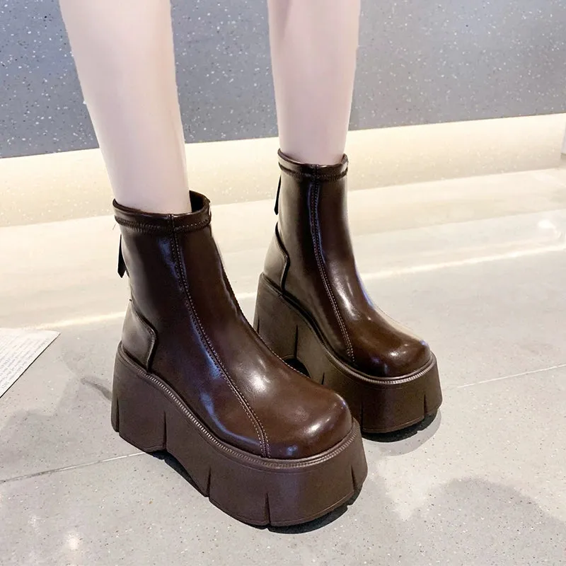 8cm Thick Sole Retro Minority Stylish Pantyhose Boots