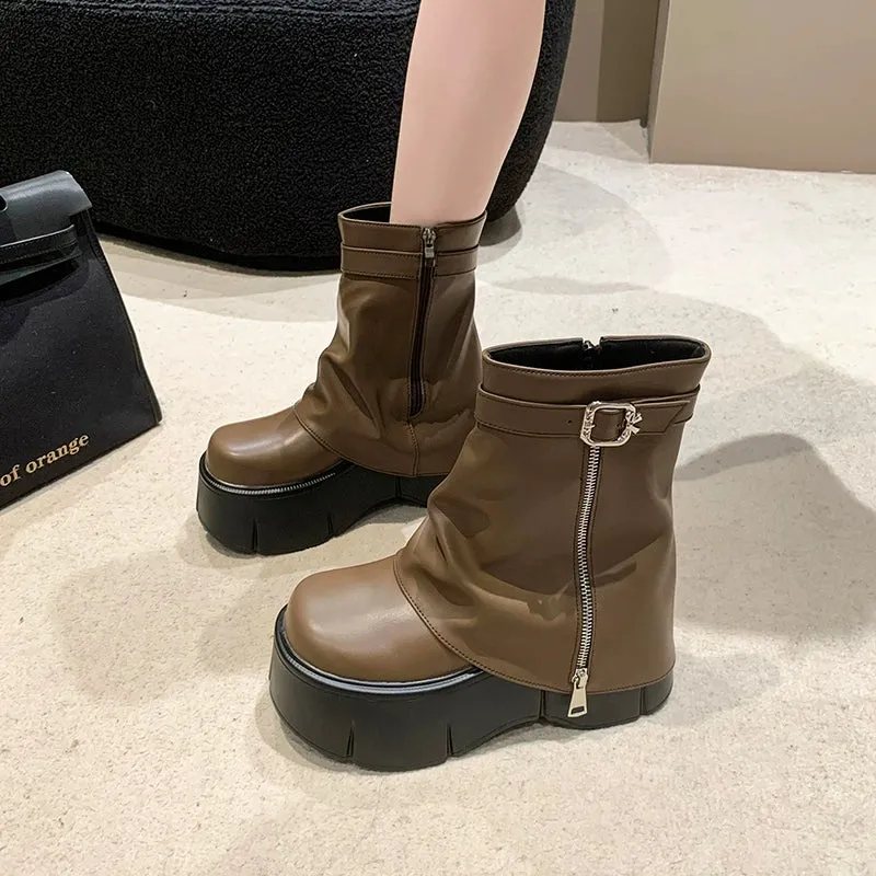 8cm Thick Sole Retro Minority Stylish Pantyhose Boots