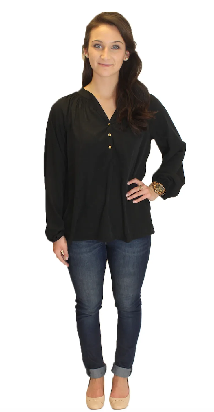 Amelia Long Sleeve Blouse - Black