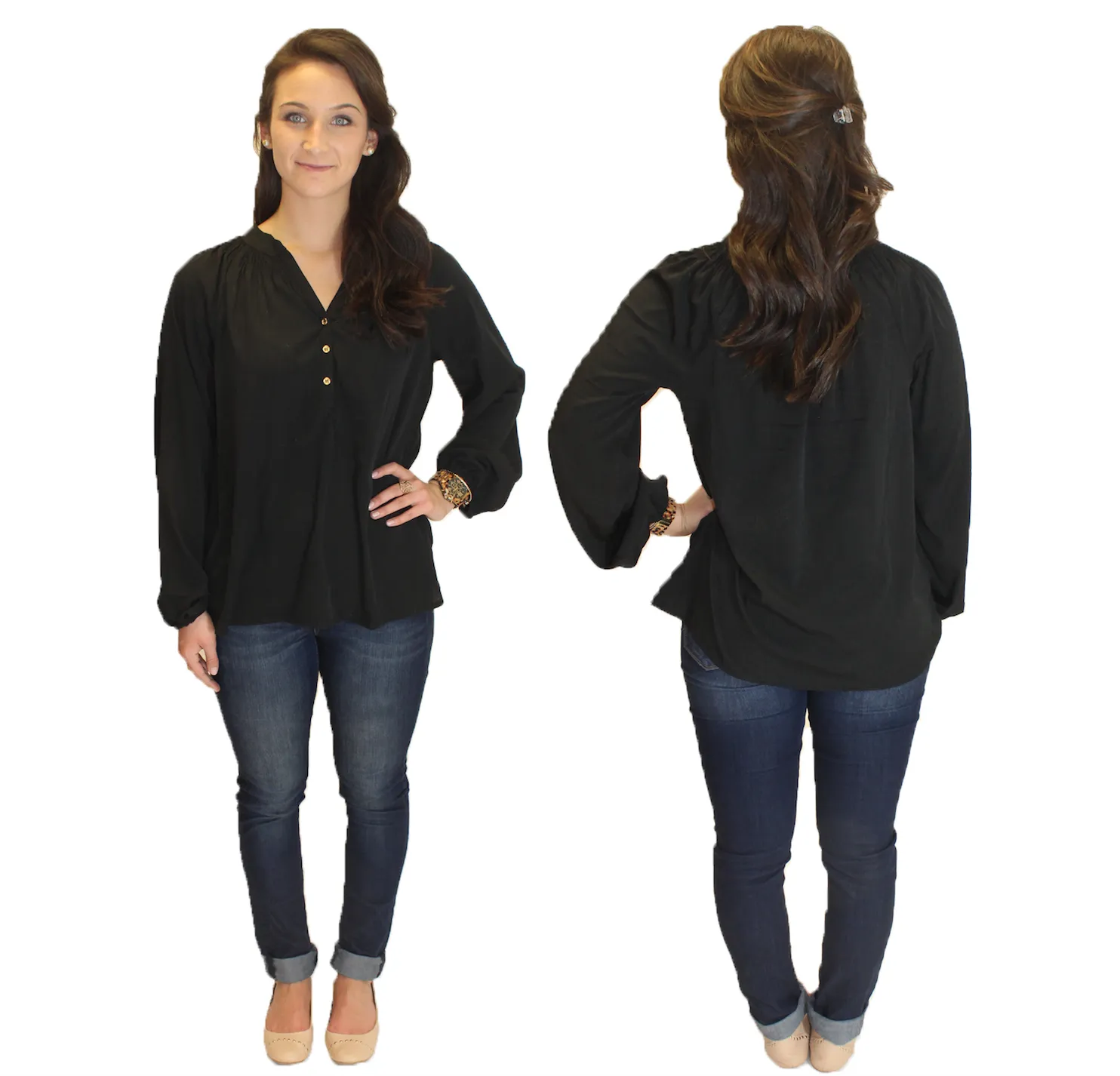 Amelia Long Sleeve Blouse - Black