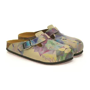 Beige Colored, Blue, Purple, Green Lion and Purple, Dark Blue Wolf Patterned Clogs - CAL335
