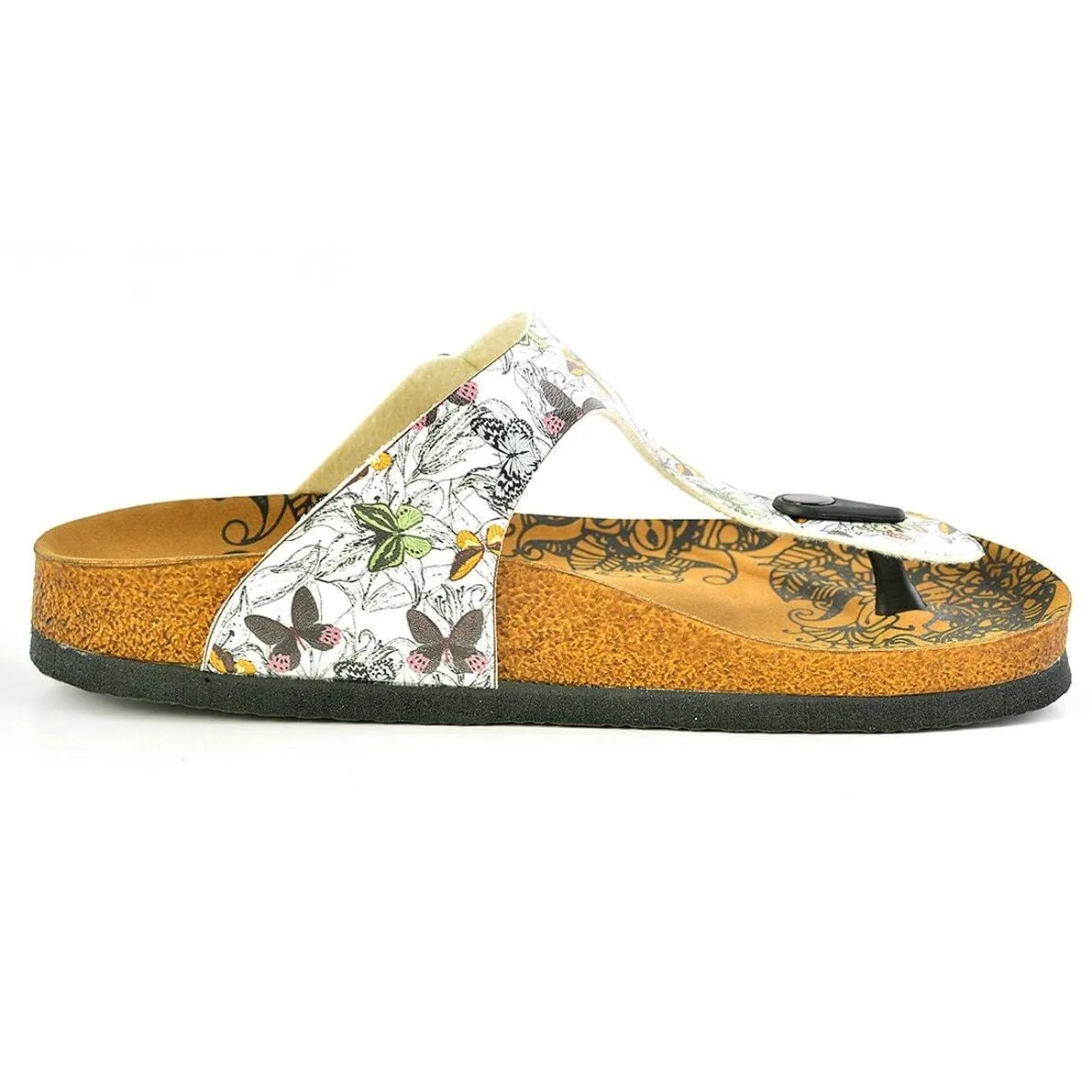 Black and White Flowers and Butterflied Patterned Sandal - CAL524