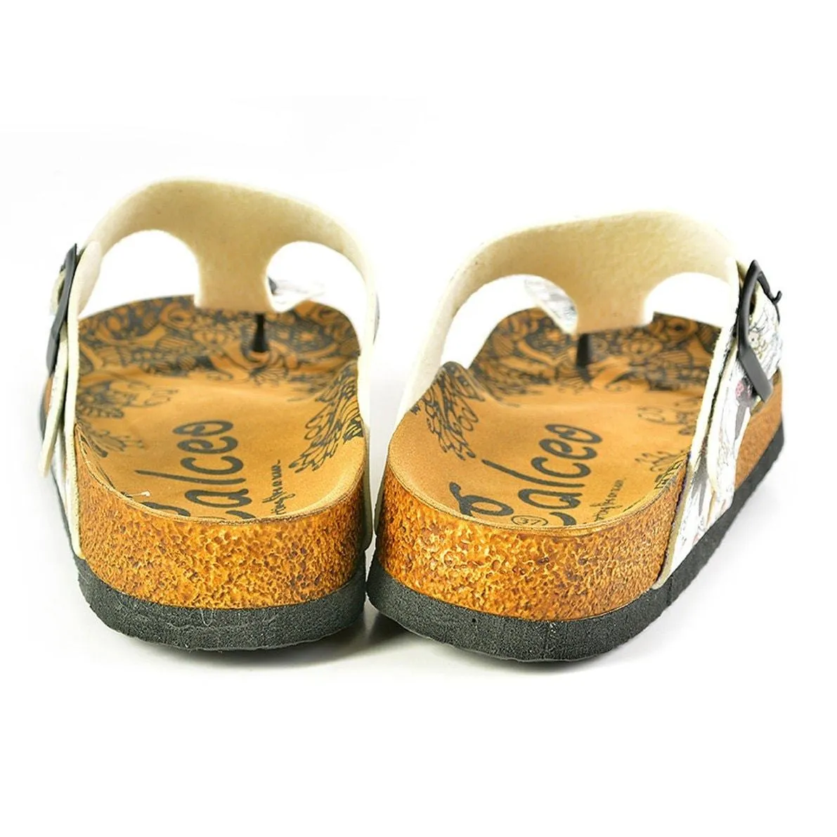 Black and White Flowers and Butterflied Patterned Sandal - CAL524