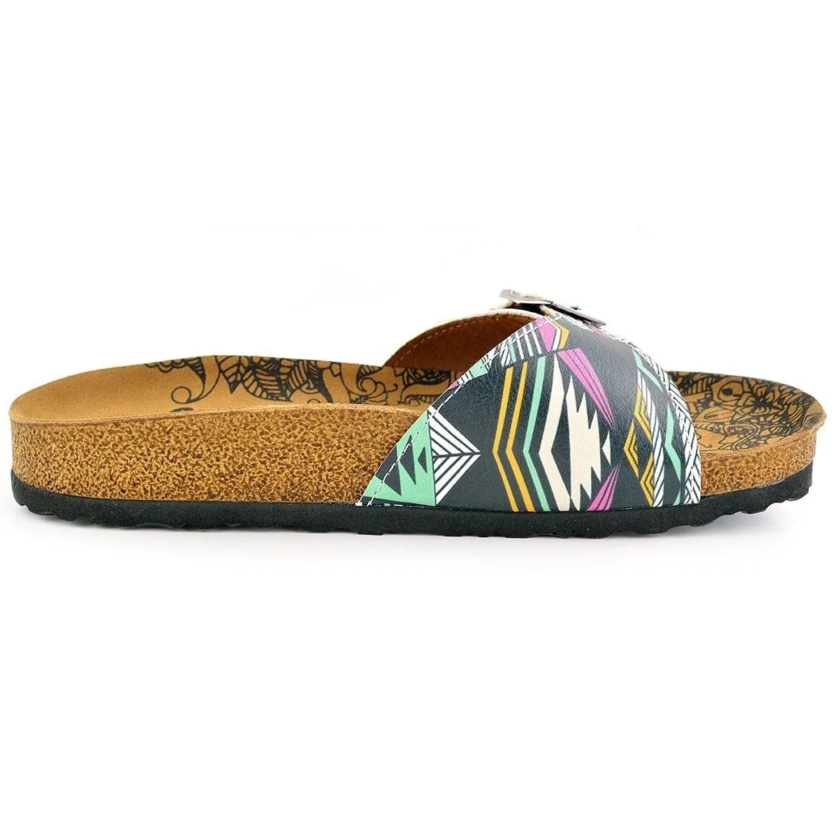 Black and White Striped, Colored Geometric Patterned Sandal - CAL903