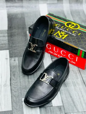 Black Leather Loafers with Gold Buckle – Premium Elegance