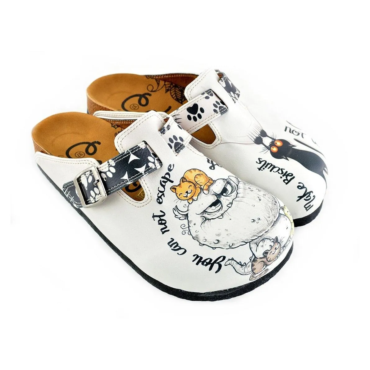 Black Paw and Cute Naughty Animals Patterned Clogs - WCAL342