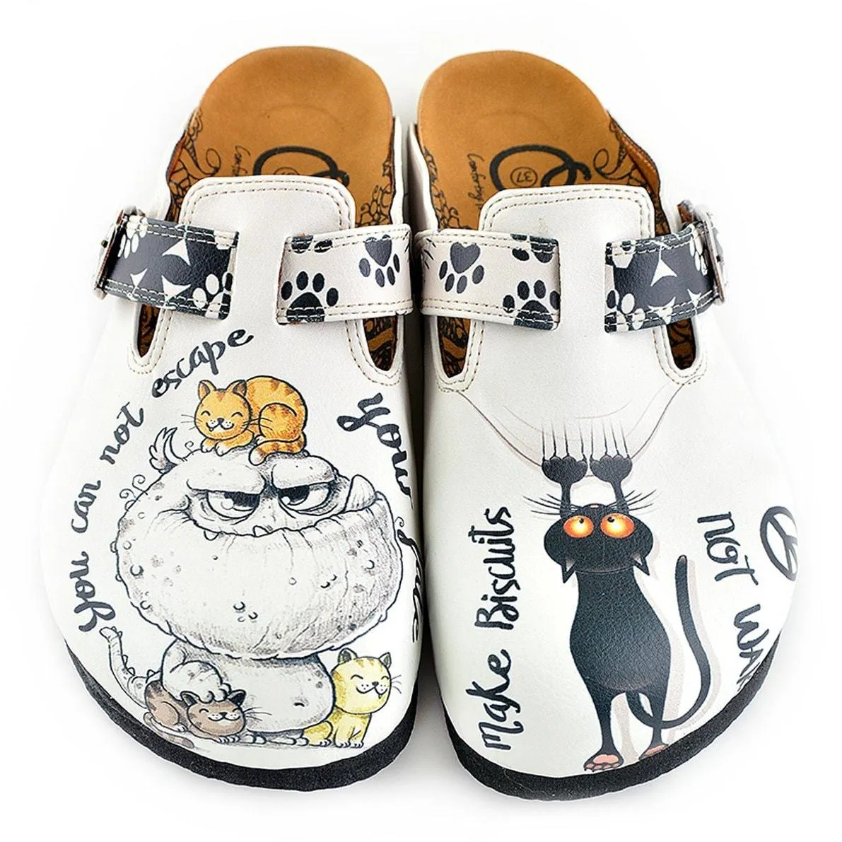 Black Paw and Cute Naughty Animals Patterned Clogs - WCAL342