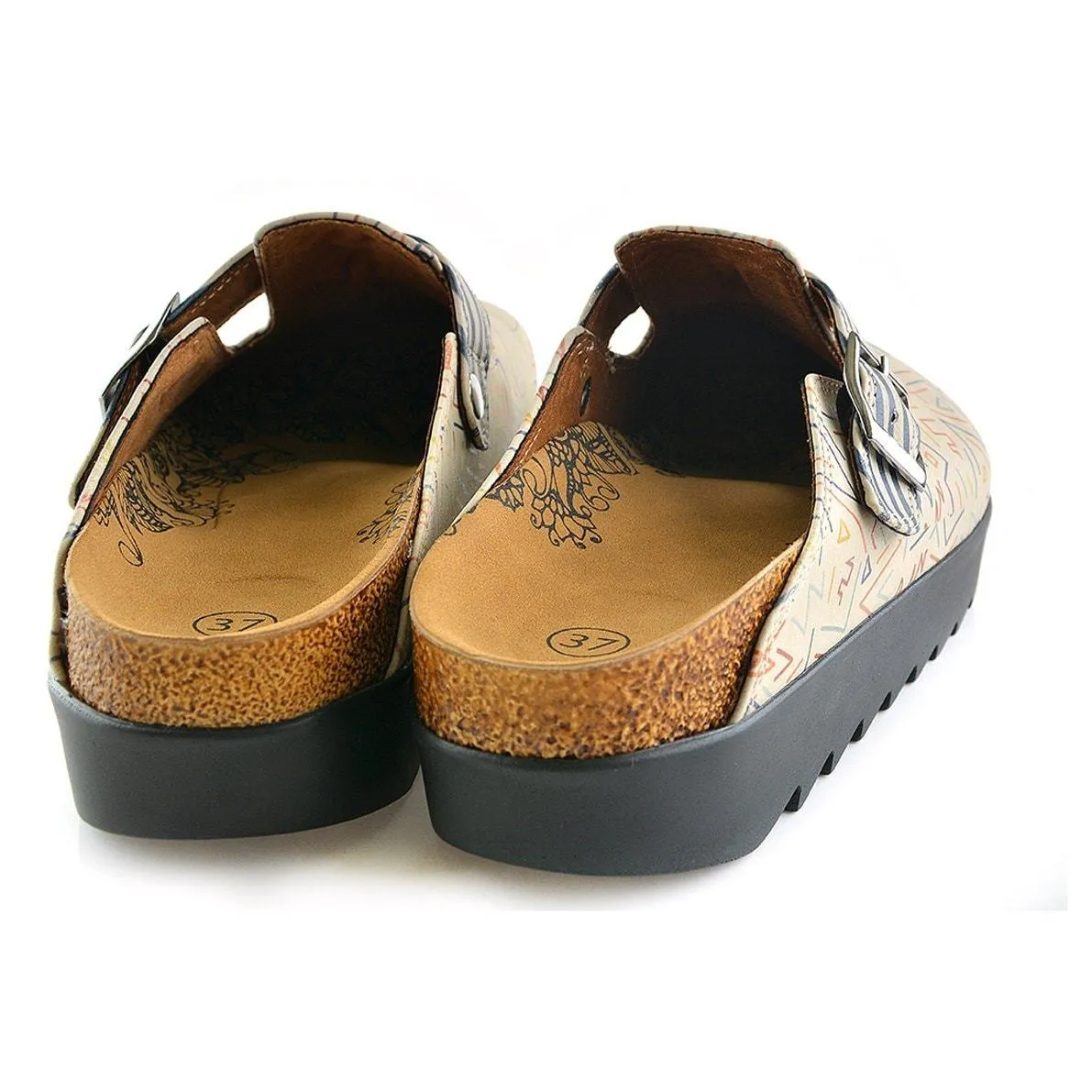 Blue and Cream Colored Strip, Blue Colored Sweet Cat Patterned Clogs - CAL706