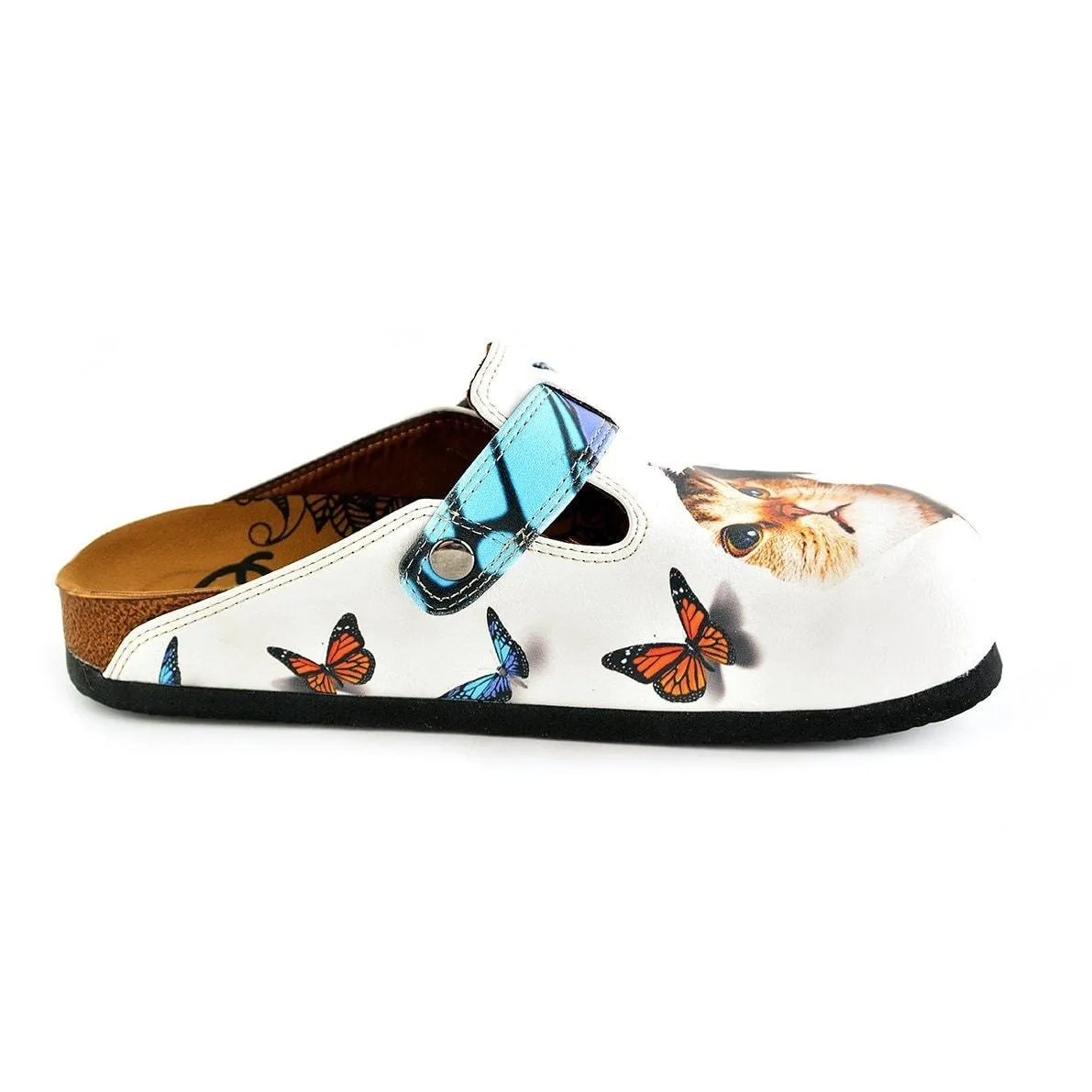 Blue and Purple Colored Patterned and Sweet Cat Patterned Clogs - WCAL341