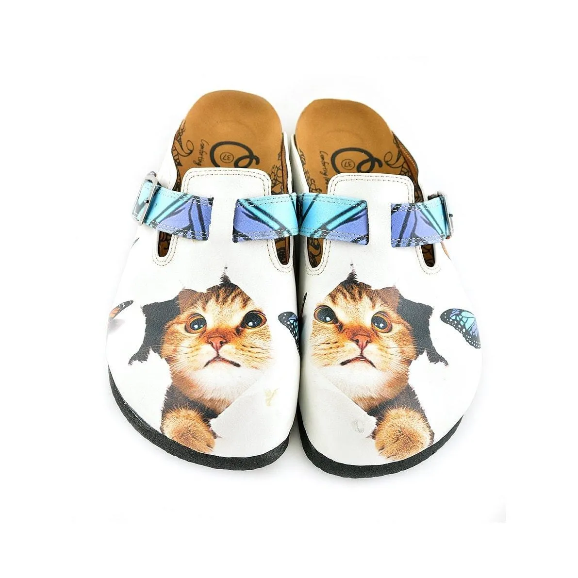 Blue and Purple Colored Patterned and Sweet Cat Patterned Clogs - WCAL341