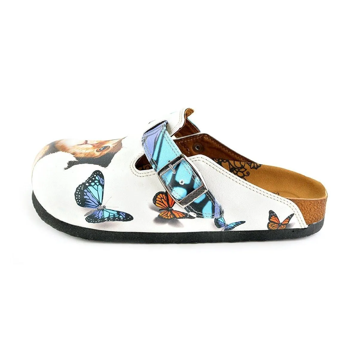 Blue and Purple Colored Patterned and Sweet Cat Patterned Clogs - WCAL341