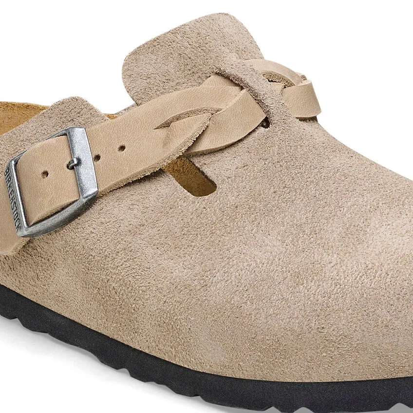 Boston Braided - Taupe Suede and Oiled Leather||Boston tressé - Suède et cuir huilé taupe