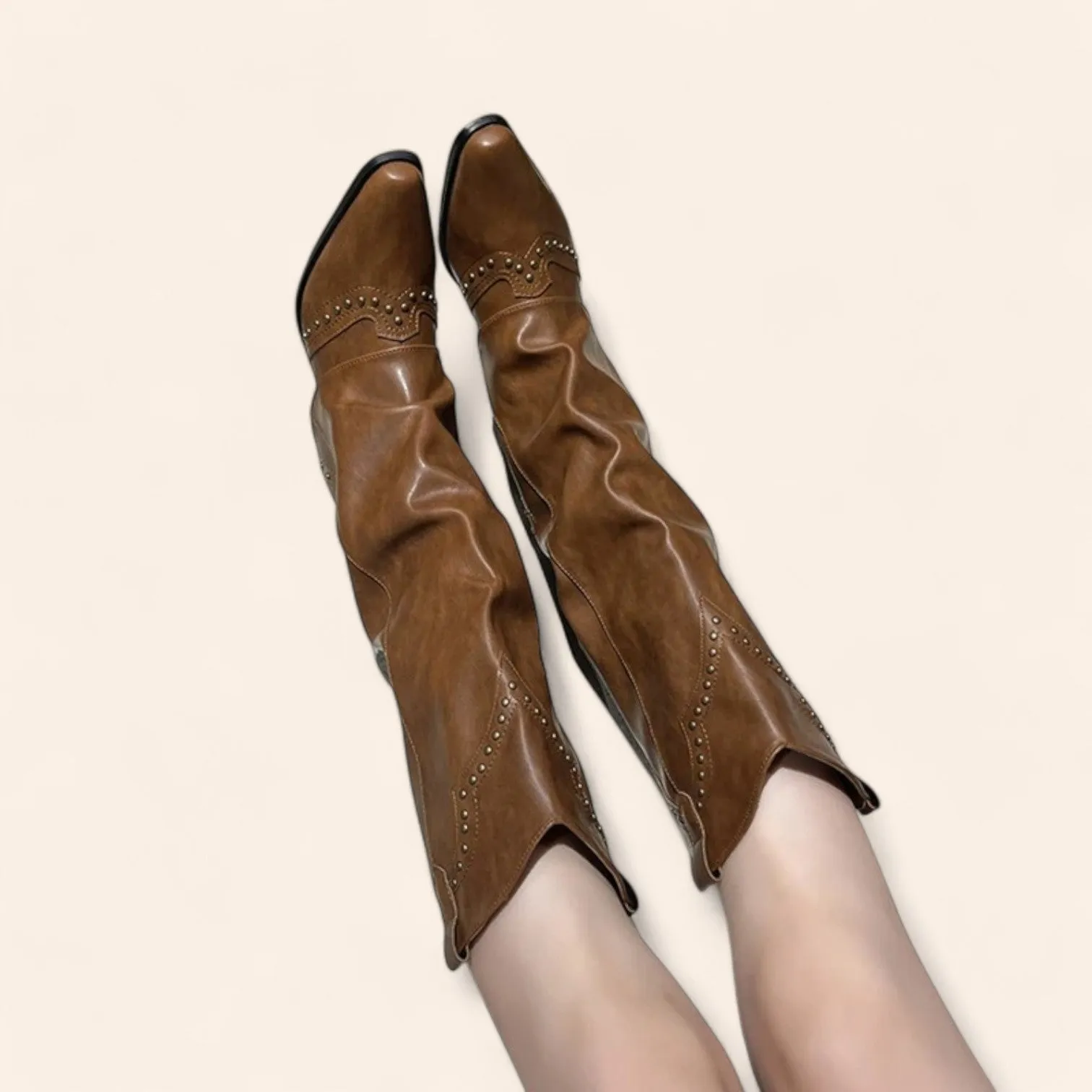 Brown cowboy boots with a pull-on handle - N°52