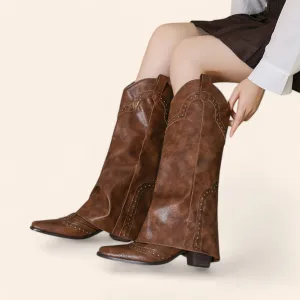 Brown cowboy boots with a pull-on handle - N°52