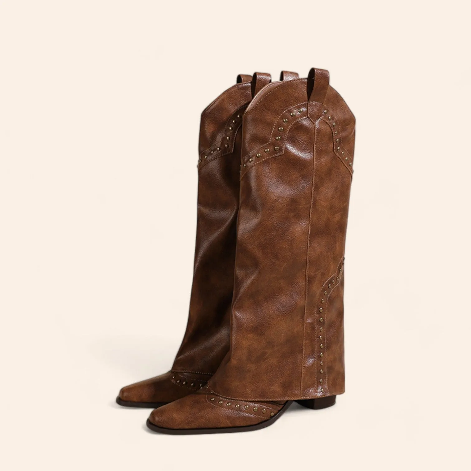 Brown cowboy boots with a pull-on handle - N°52