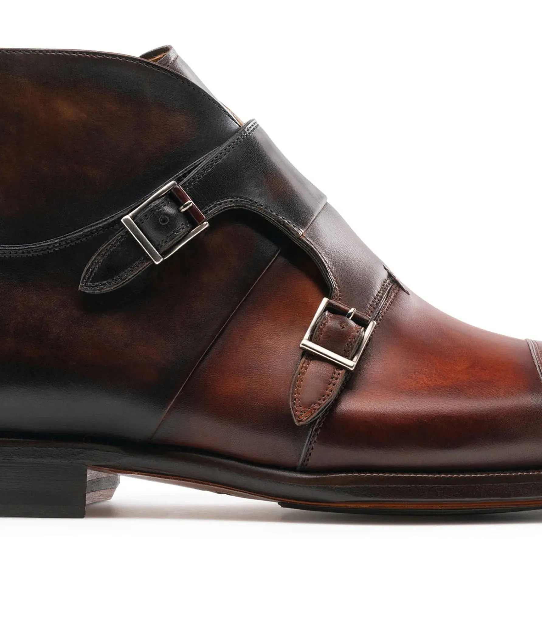Brown Leather Ortigas Double Monk Strap Boots - Monk Strap Boots