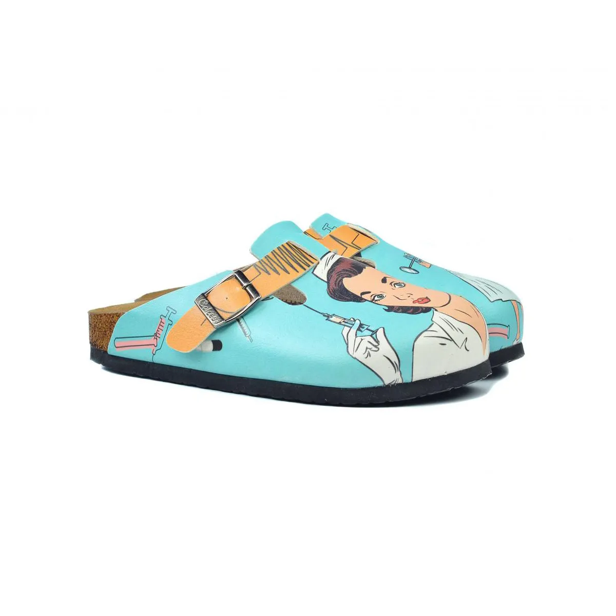 Calceo - Blue & White Nurse Clogs (WCAL3442)