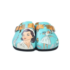 Calceo - Blue & White Nurse Clogs (WCAL3442)