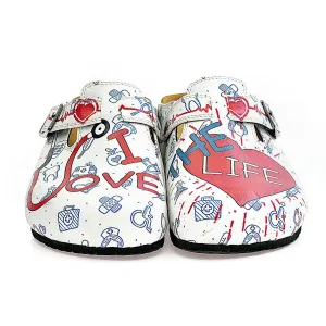 Calceo - Blue, Red and White Colored Doctor Patterned Clogs (WCAL325)