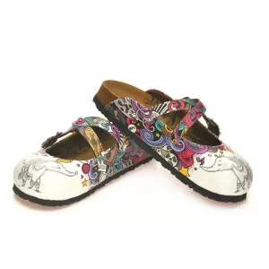 Calceo - White Colored and Pink, Blue, Green Shaped Patterned and Sweet Elephant Patterned Clogs - (WCAL126)