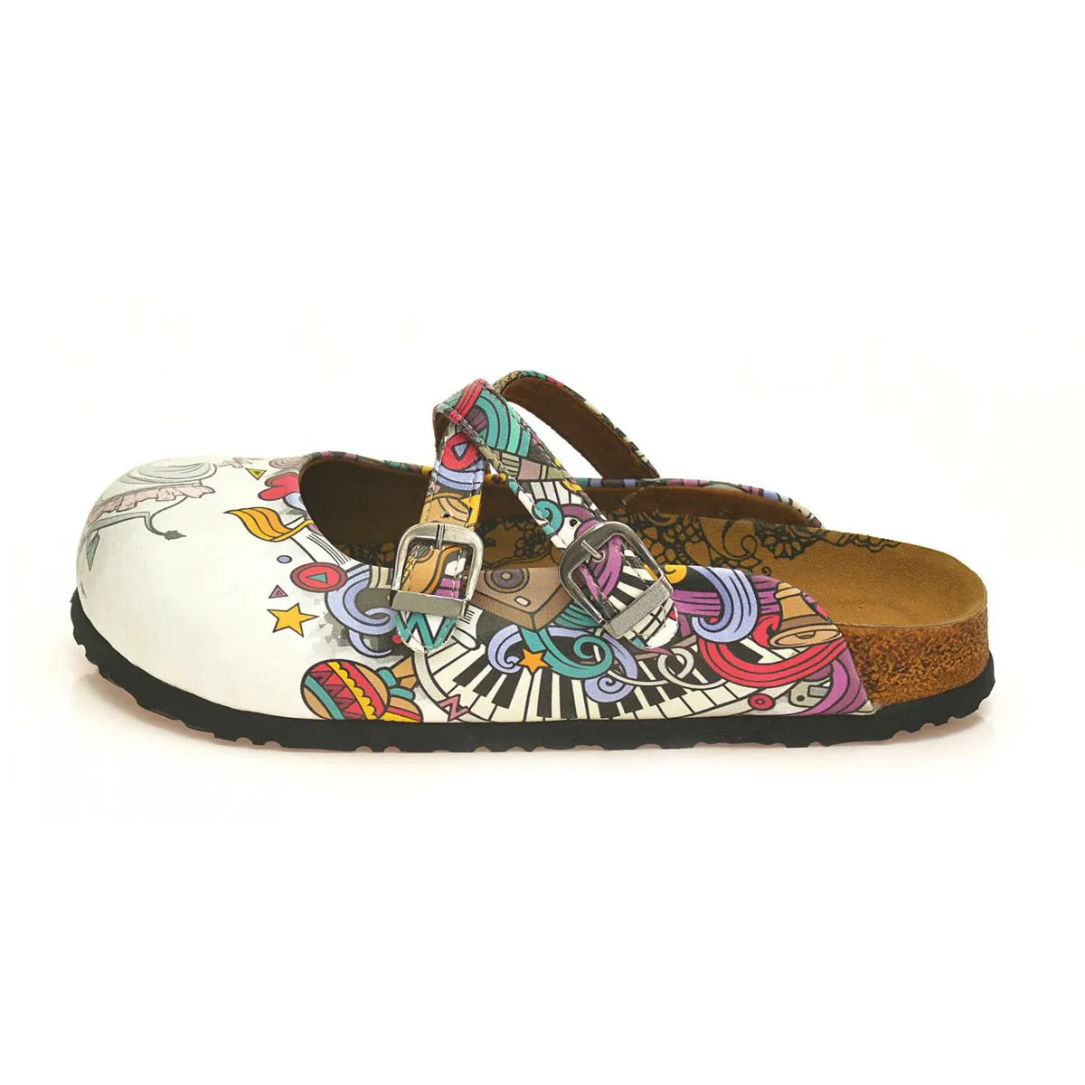 Calceo - White Colored and Pink, Blue, Green Shaped Patterned and Sweet Elephant Patterned Clogs - (WCAL126)