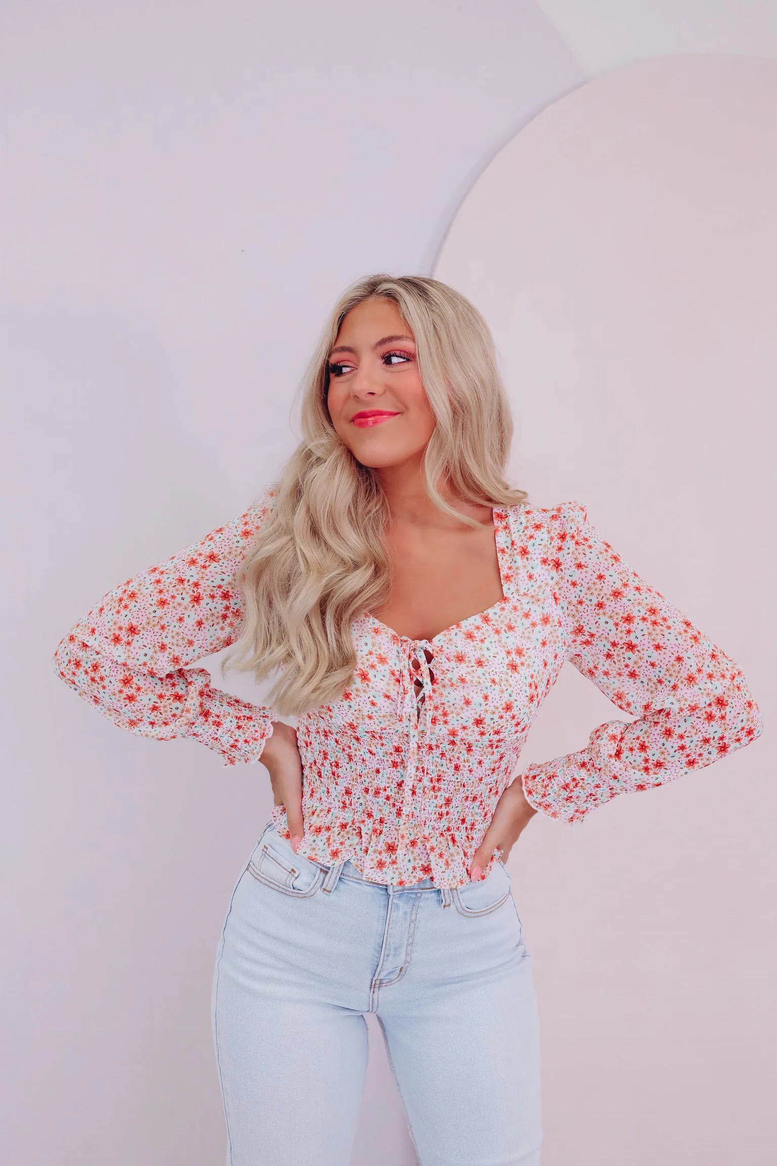 Casual Sophistication Floral Smocked Top - Ivory
