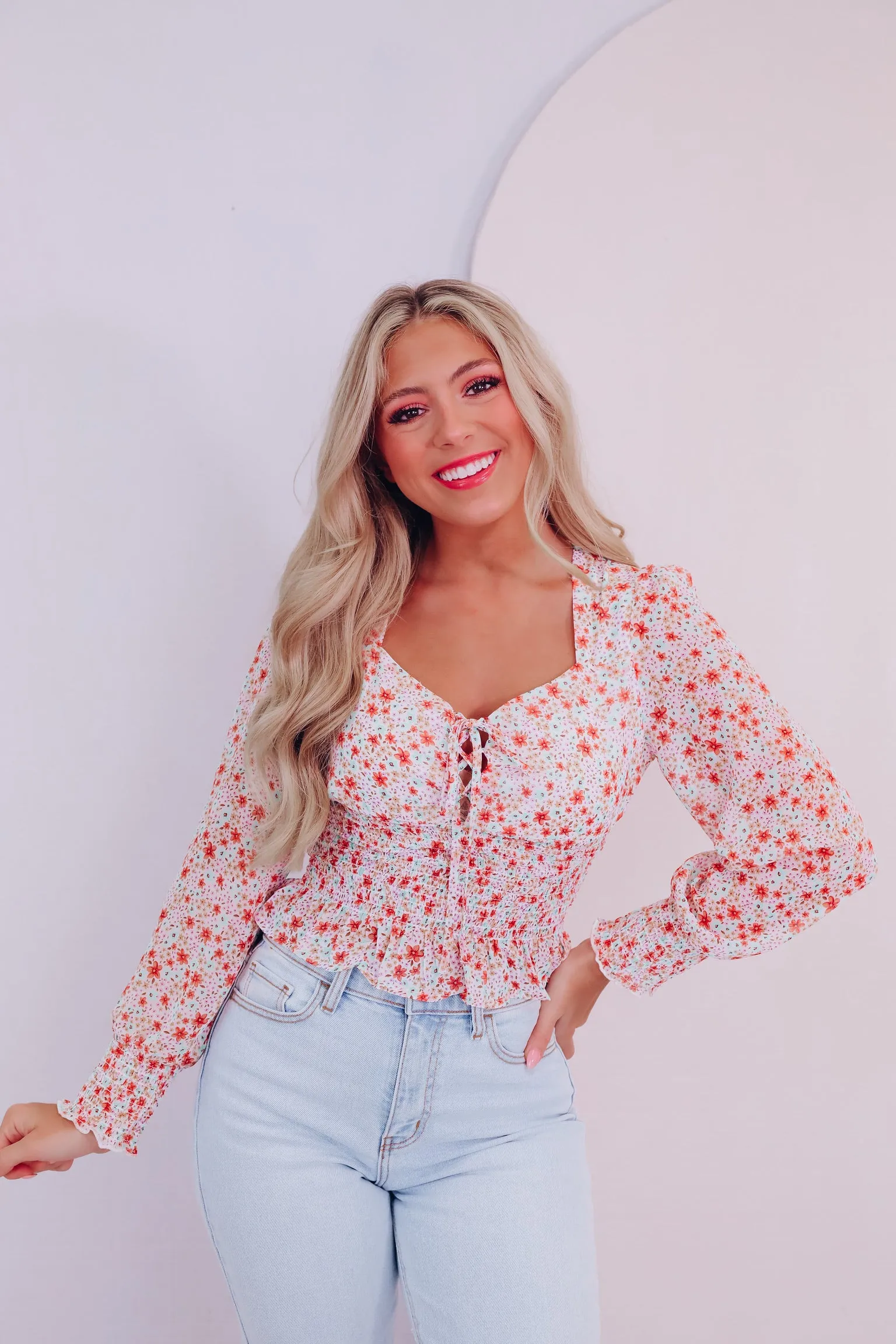 Casual Sophistication Floral Smocked Top - Ivory