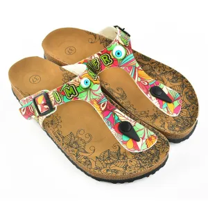 Colored Flowers and I am Not Afraid Written, Blue Eyes, Mixed Patterned Sandal - CAL502