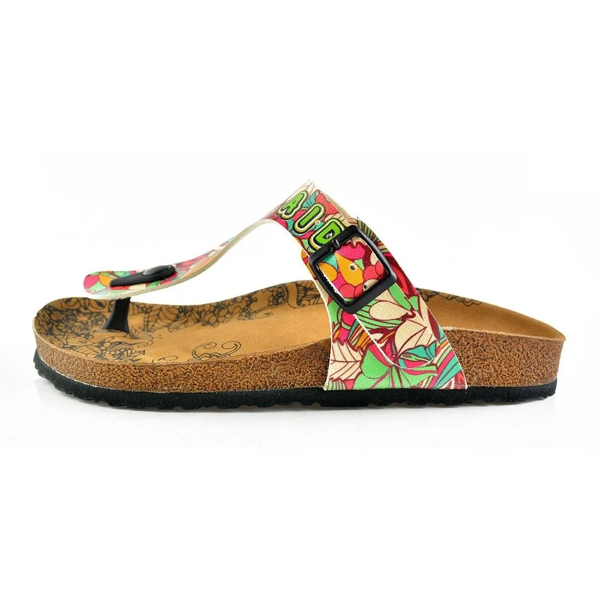 Colored Flowers and I am Not Afraid Written, Blue Eyes, Mixed Patterned Sandal - CAL502