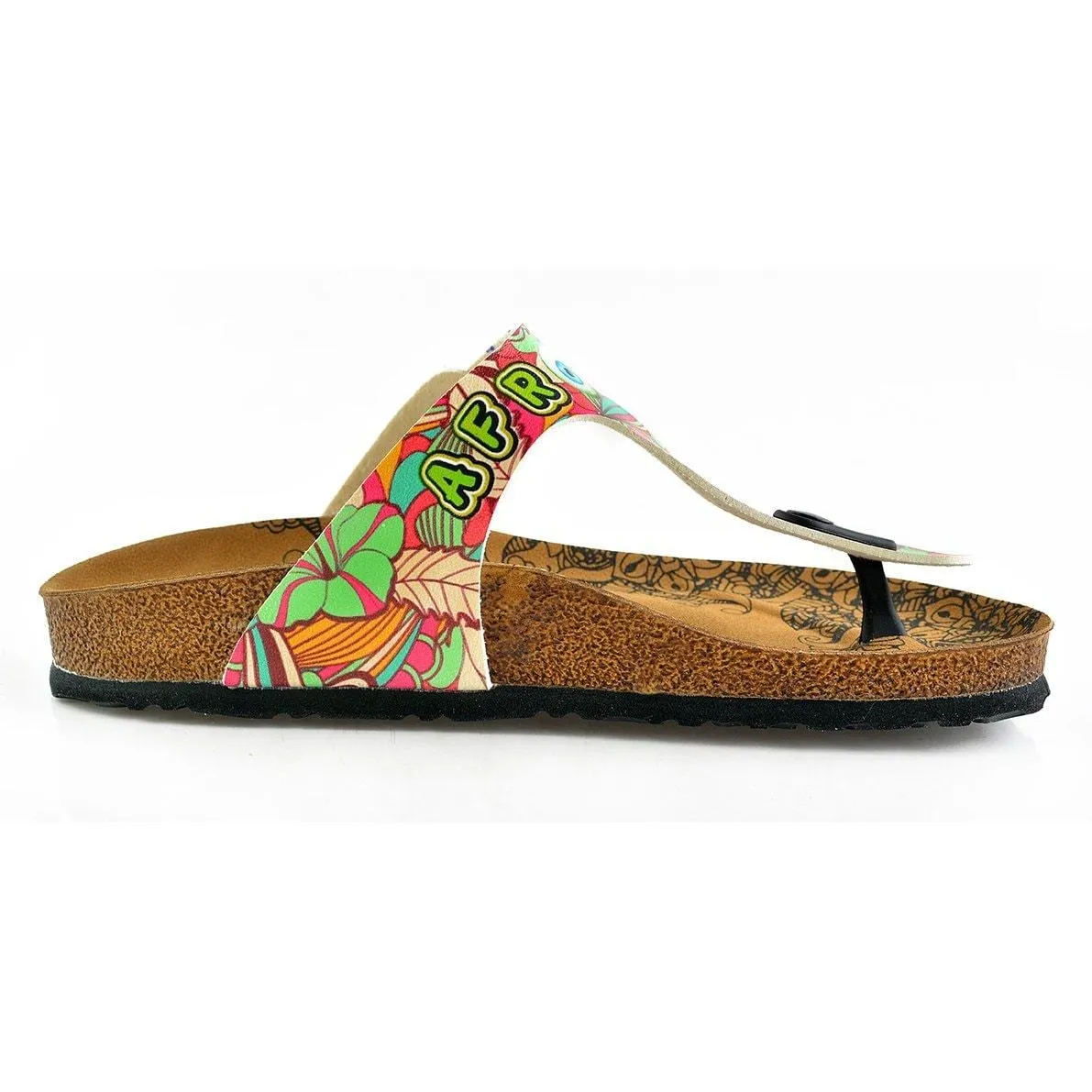 Colored Flowers and I am Not Afraid Written, Blue Eyes, Mixed Patterned Sandal - CAL502