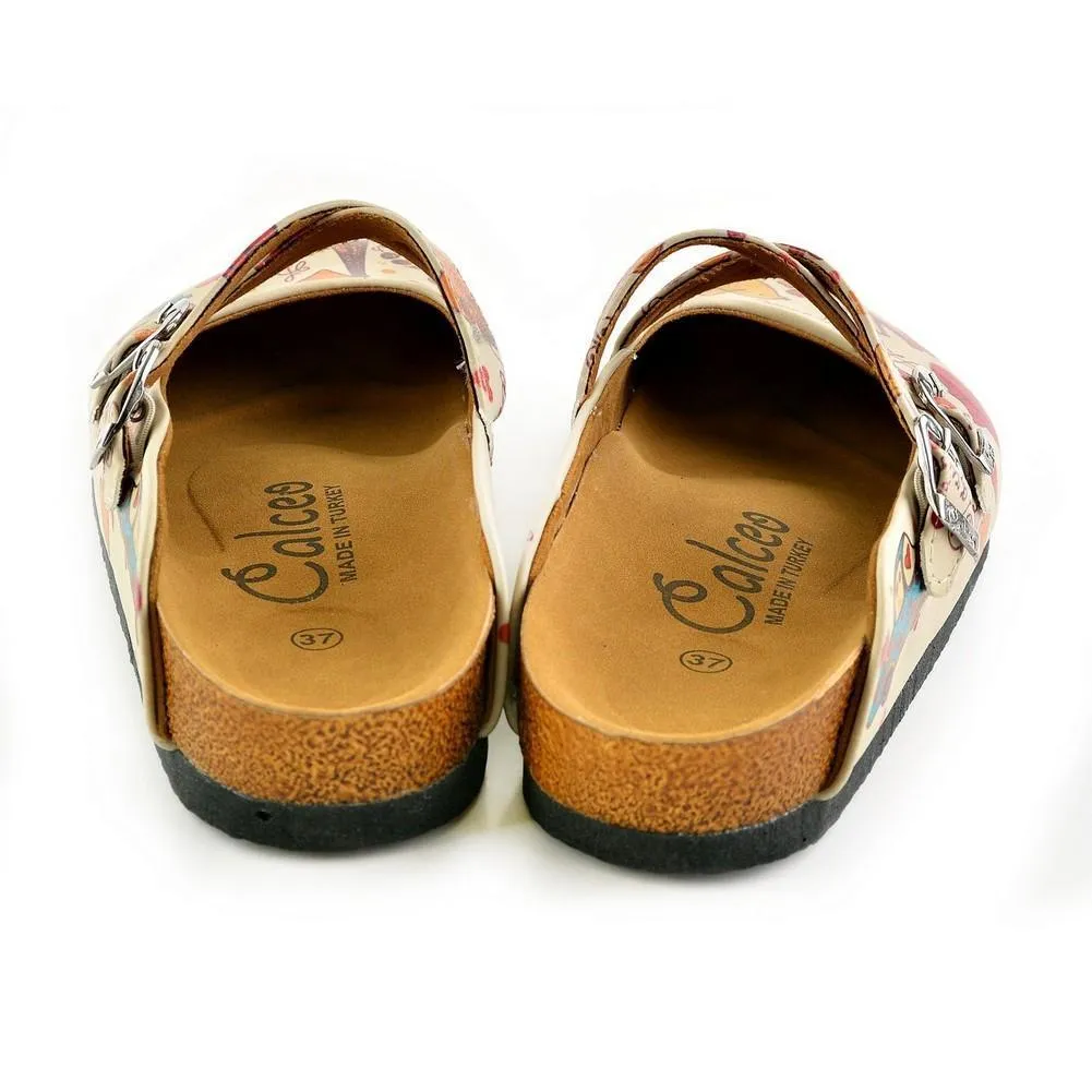 Colored Flowers and Yellow Bird, Eiffel Tower Patterned Clogs - CAL144