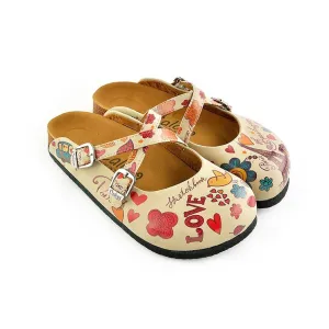 Colored Flowers and Yellow Bird, Eiffel Tower Patterned Clogs - CAL144