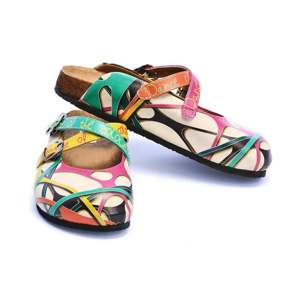 Colorful and Moving Shapes, Dance of the Color Written Patterned Clogs - CAL108