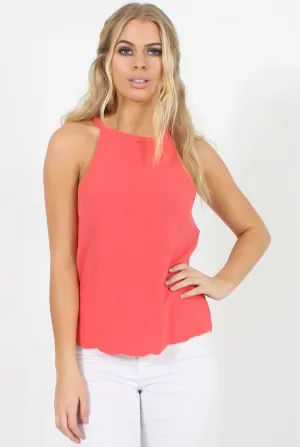 Coral Scallop Hem High Neck Vest - Kelsey