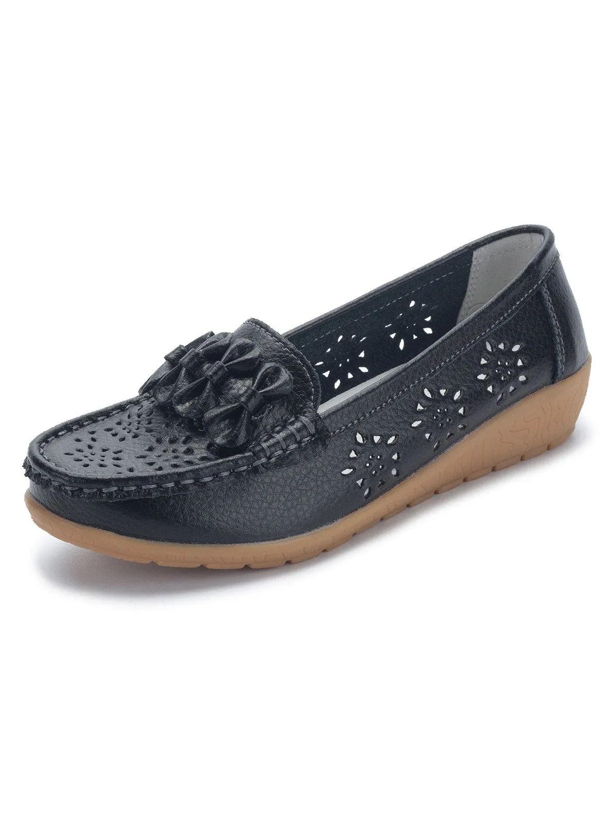 Cowhide Hollow Casual Flat Shoes