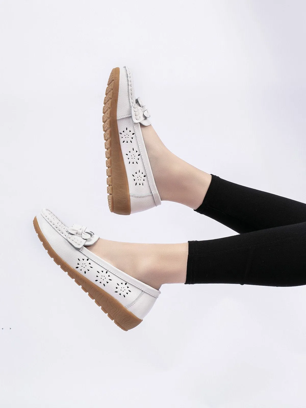 Cowhide Hollow Casual Flat Shoes
