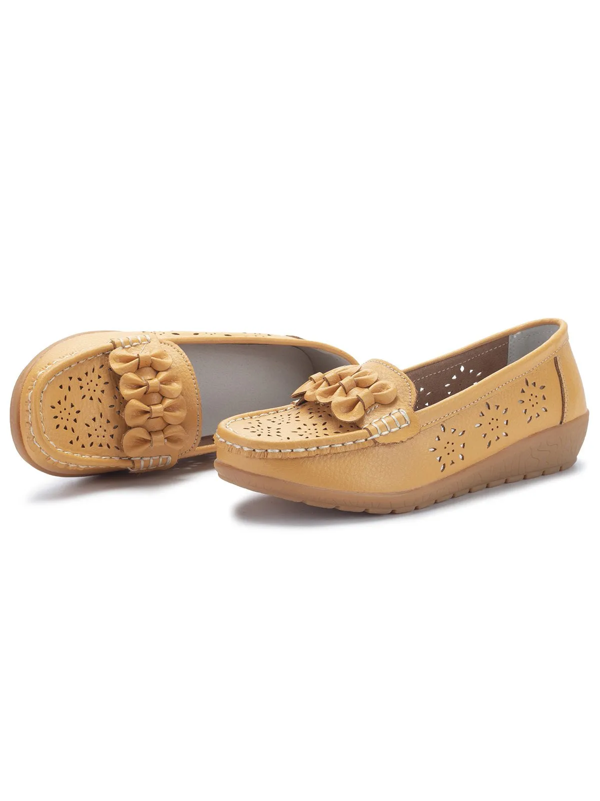 Cowhide Hollow Casual Flat Shoes