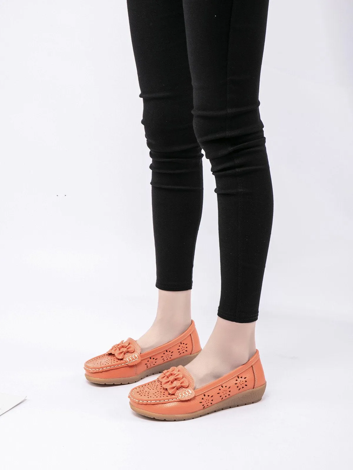 Cowhide Hollow Casual Flat Shoes