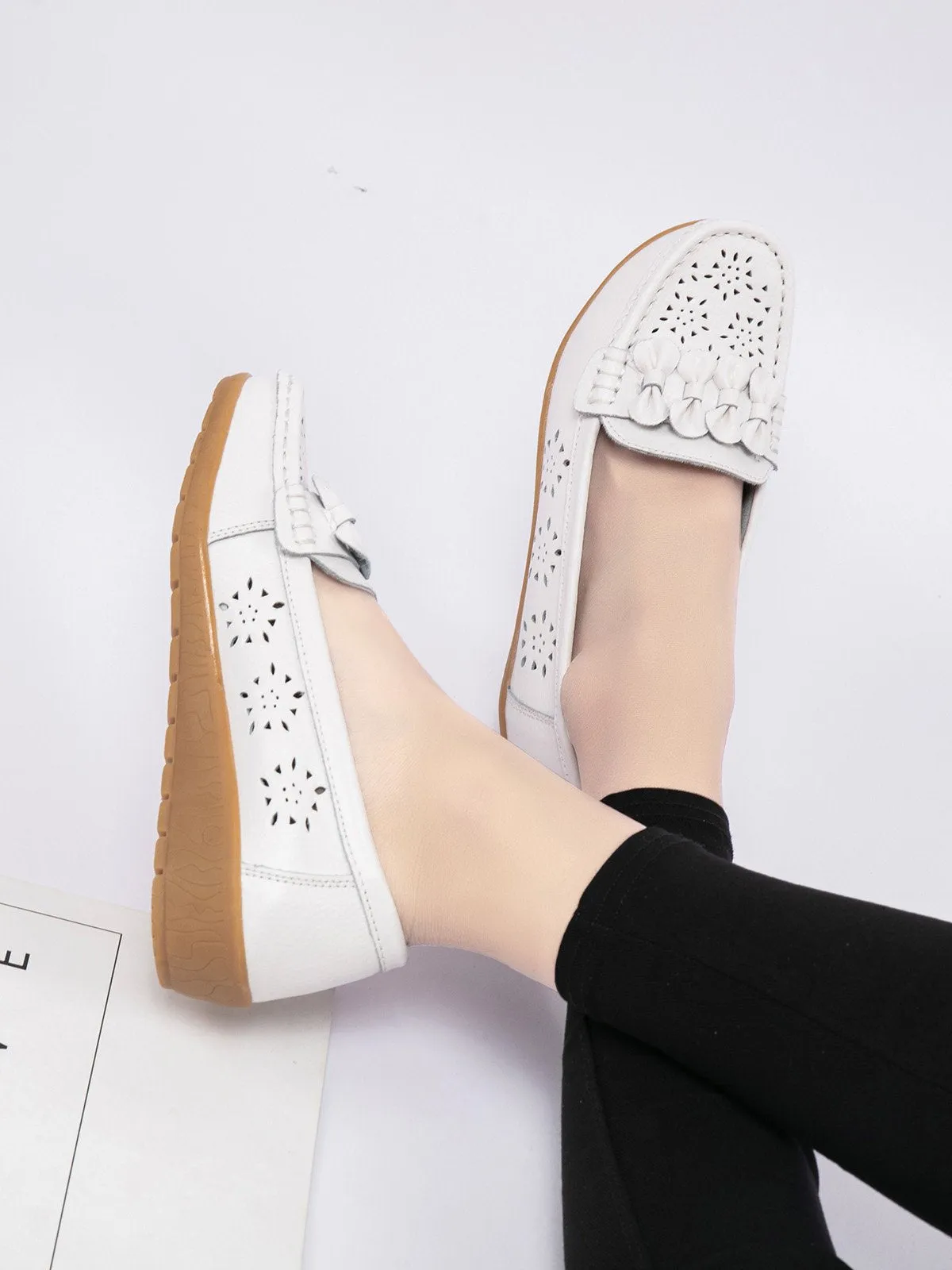 Cowhide Hollow Casual Flat Shoes