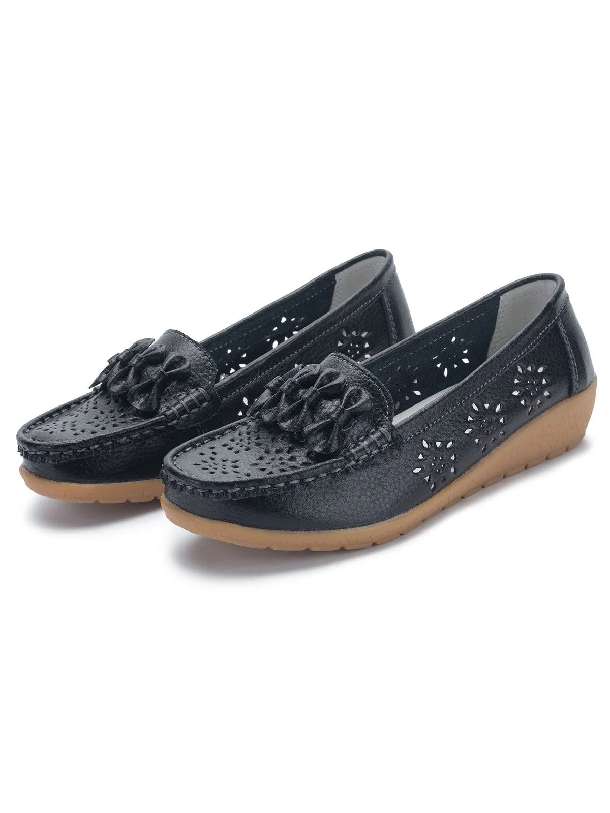 Cowhide Hollow Casual Flat Shoes