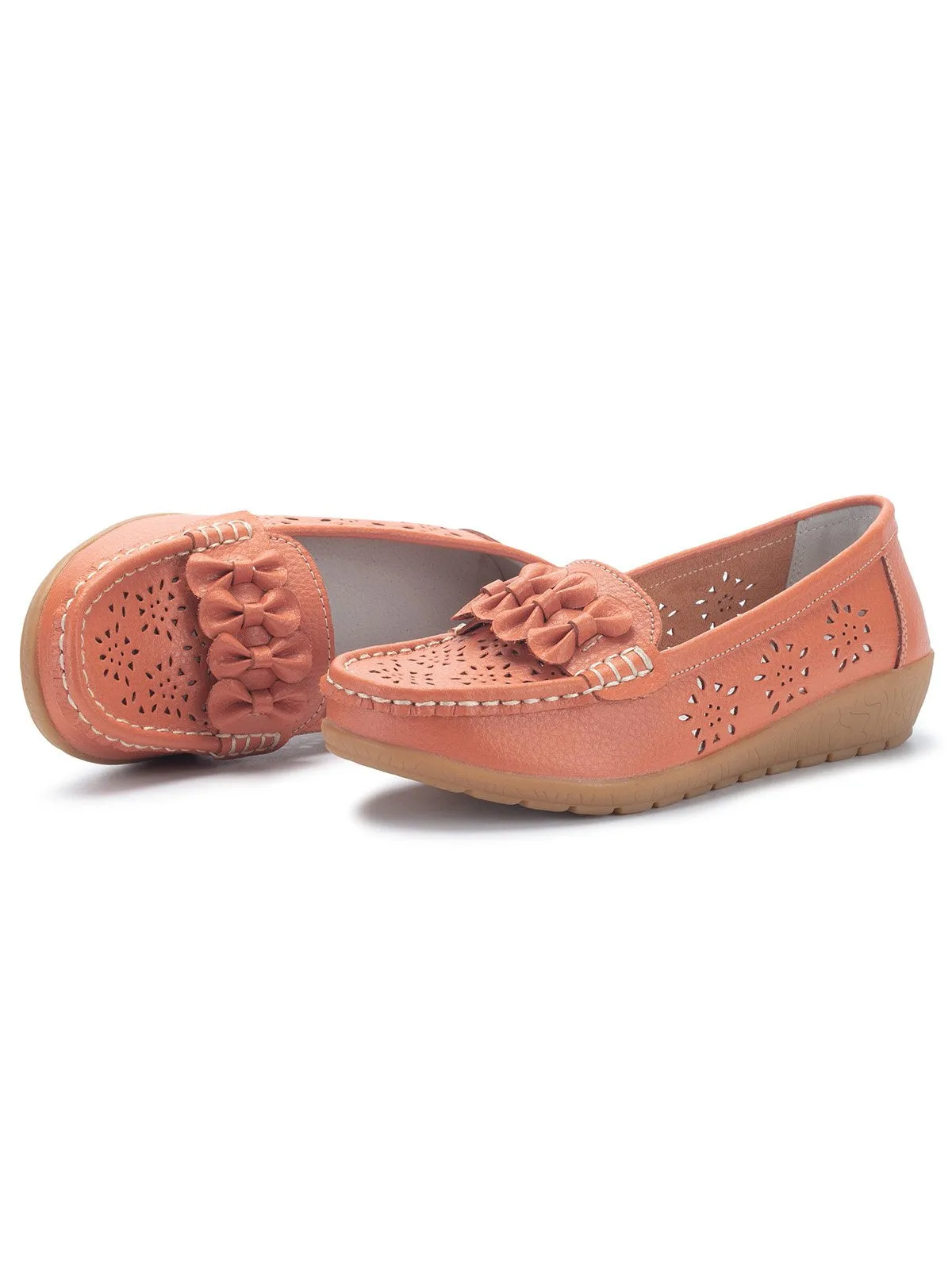 Cowhide Hollow Casual Flat Shoes