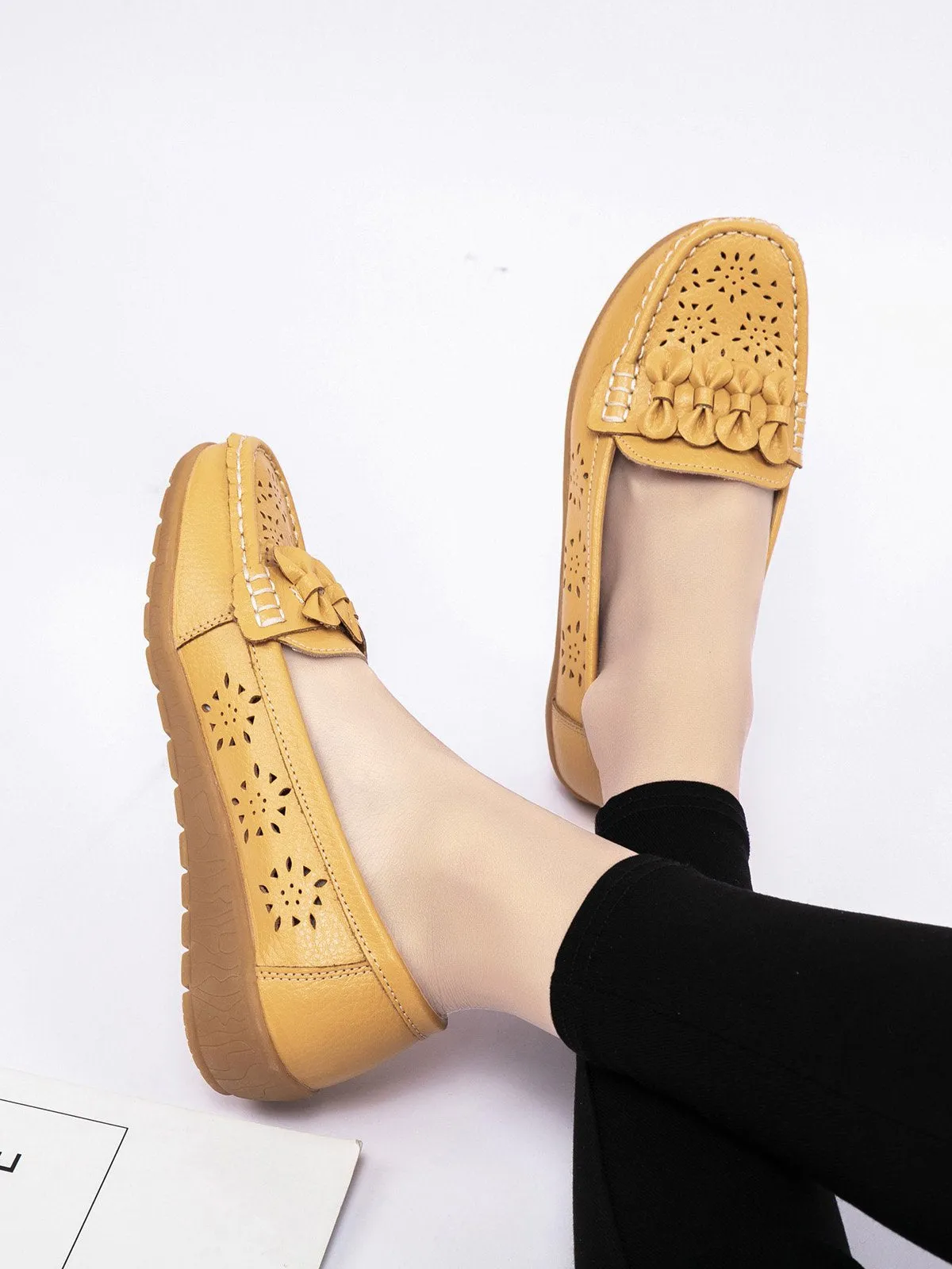 Cowhide Hollow Casual Flat Shoes